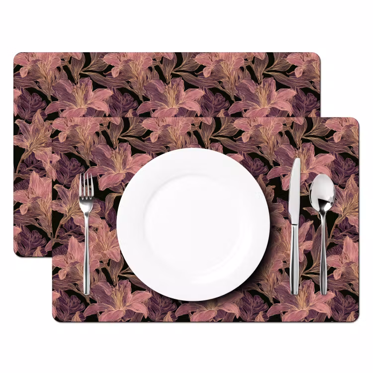 Lelies - Patroon - Paars - Goud Placemat vinyl groot 368 -zzsfeer2_Kitchenyeah-website