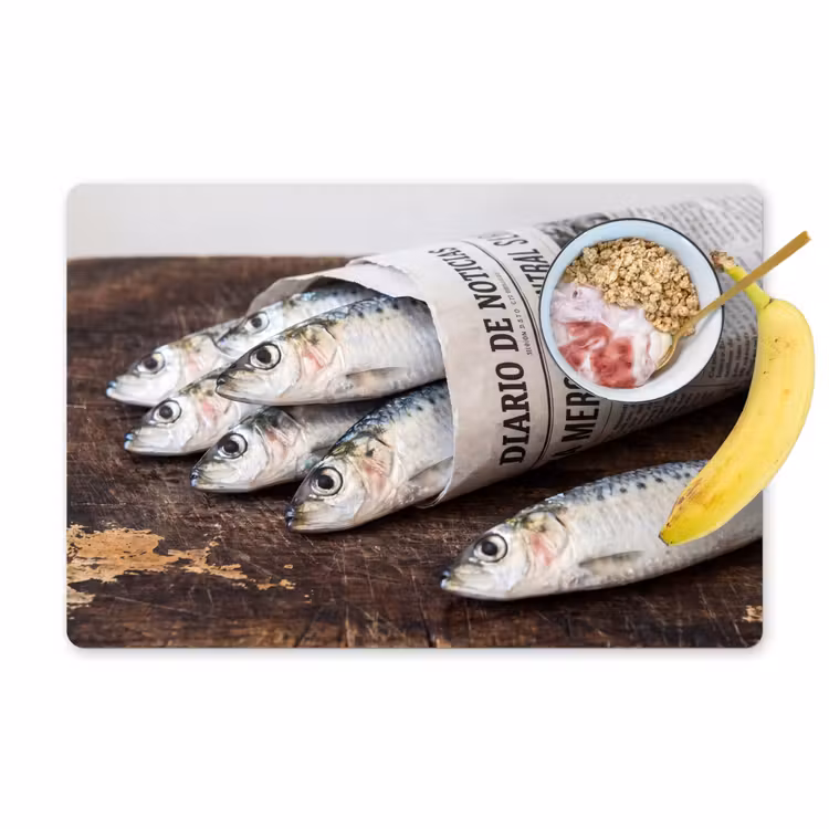 Placemat - 6 pieces - Little Sardine - newspaper - cutting board - Sardientje - krant - snijplank Placemat vinyl groot