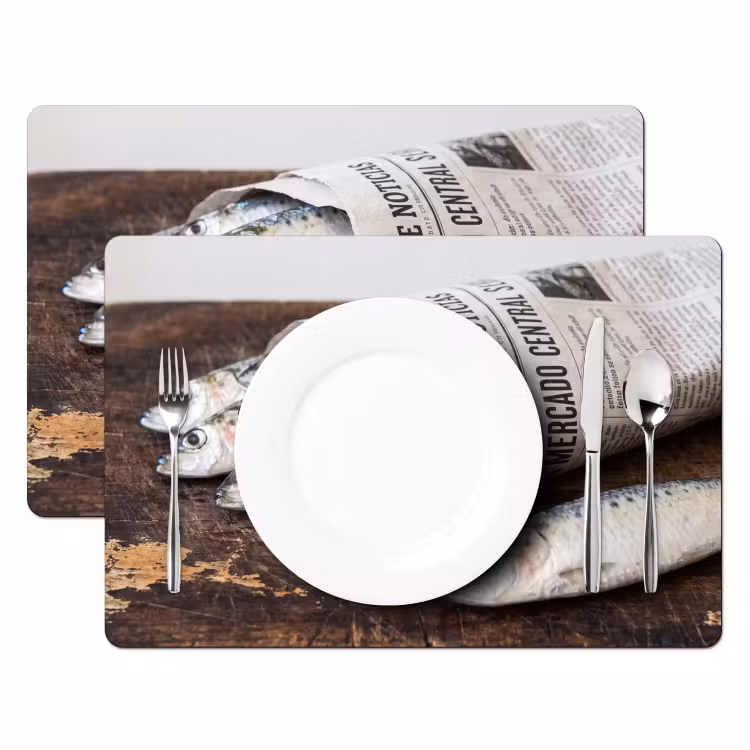 Placemat - 6 pieces - Little Sardine - newspaper - cutting board - Sardientje - krant - snijplank Placemat vinyl groot