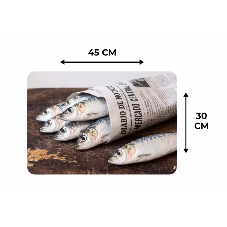Placemat - 6 pieces - Little Sardine - newspaper - cutting board - Sardientje - krant - snijplank Placemat vinyl groot