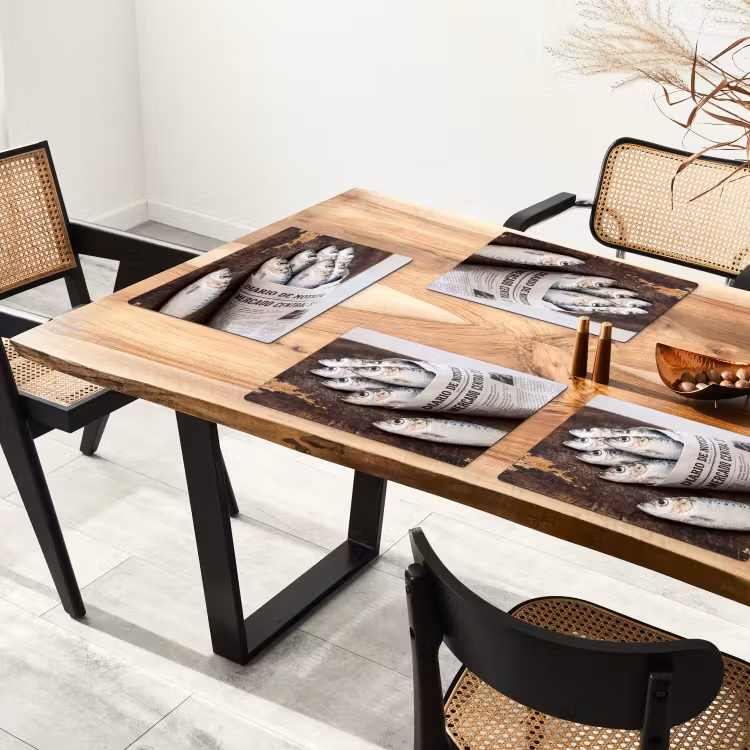 Placemat - 6 pieces - Little Sardine - newspaper - cutting board - Sardientje - krant - snijplank Placemat vinyl groot