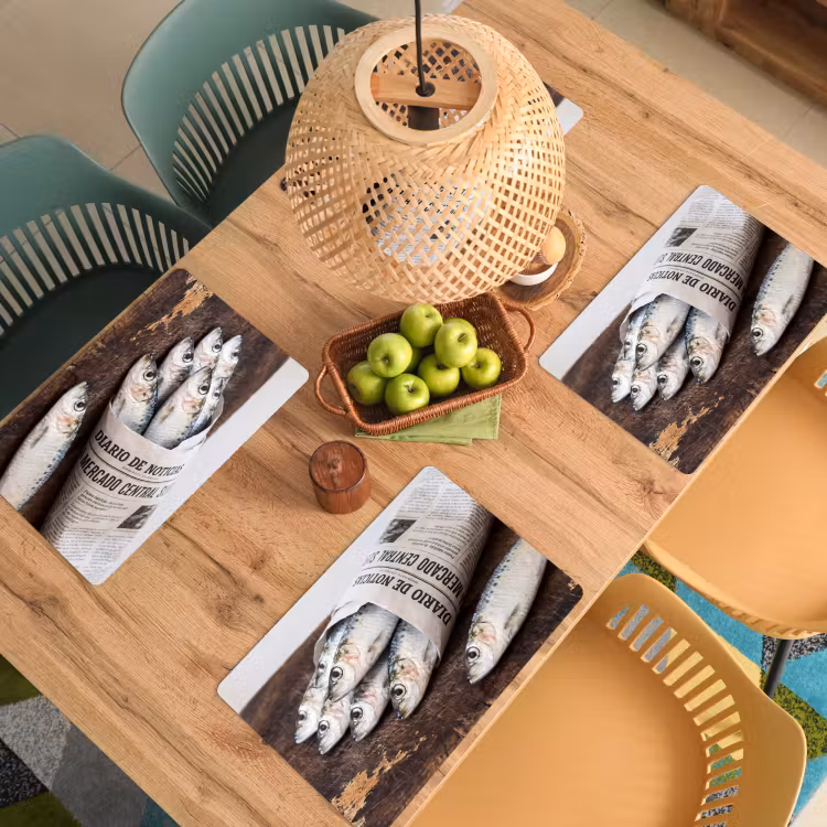 Placemat - 6 pieces - Little Sardine - newspaper - cutting board - Sardientje - krant - snijplank Placemat vinyl groot