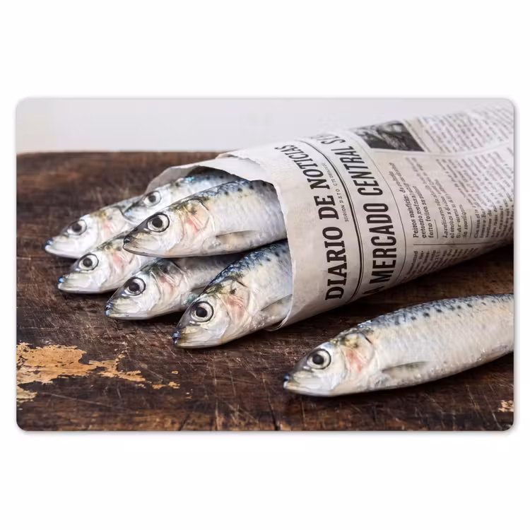Placemat - 6 pieces - Little Sardine - newspaper - cutting board - Sardientje - krant - snijplank Placemat vinyl groot