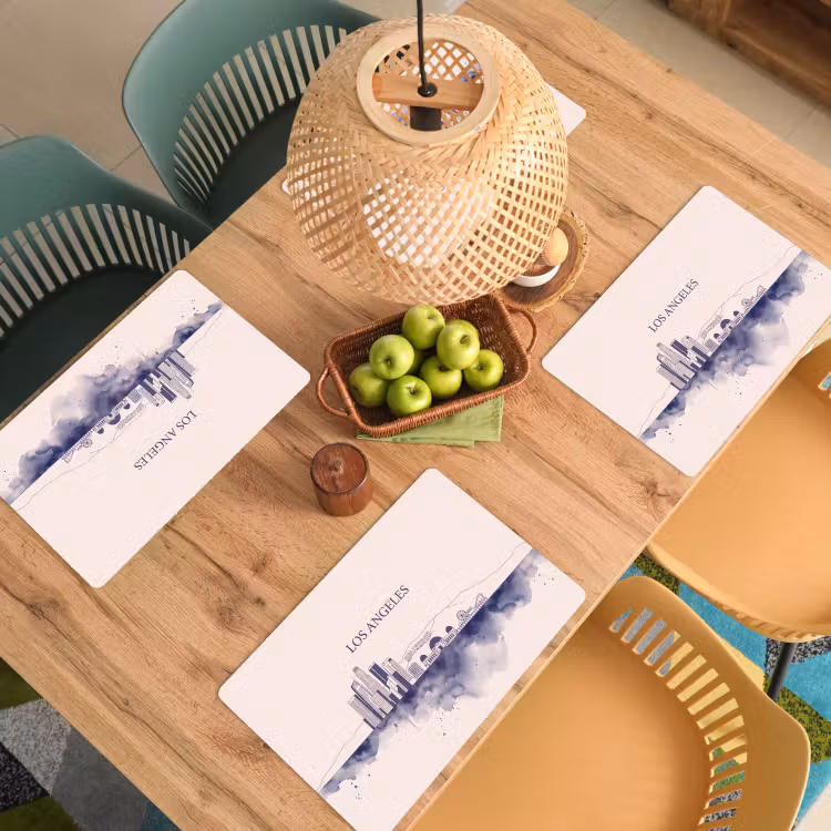 Los Angeles - Skyline - Architectuur - Aquarel - Blauw Placemat vinyl groot -zzsfeer5_Kitchenyeah-website