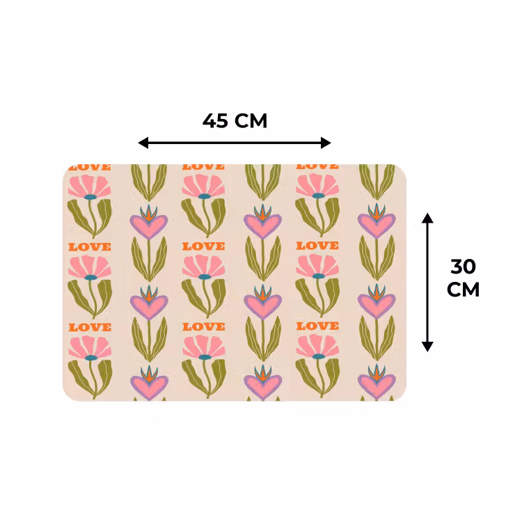 Love - Patroon - Bloemen - Hartjes Placemat vinyl groot 368 -specs