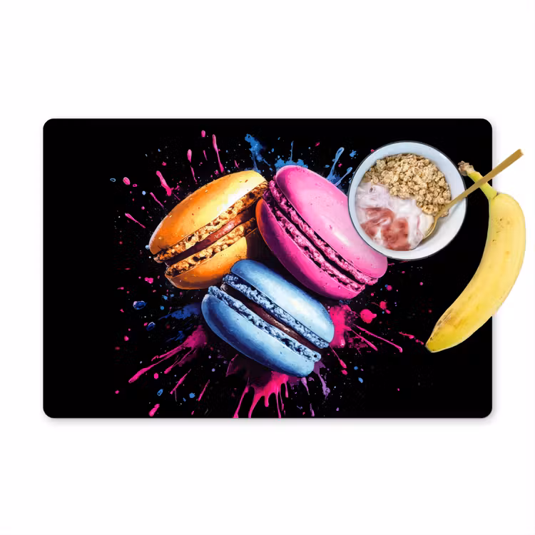 Macarons - Dessert - Graffiti - Kleurrijk - Roze - Blauw - Geel Placemat vinyl groot -zzzproduct_Kitchenyeah-website