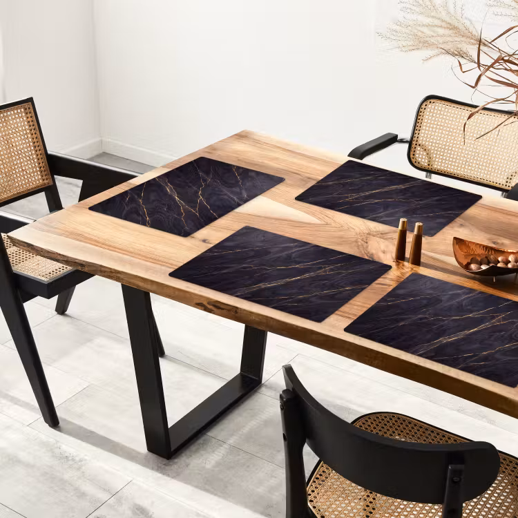 Marmer - Goudaders - Abstract - Modern - Zwart Placemat vinyl groot -zzsfeer4_Kitchenyeah-website