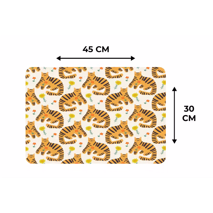 Vrolijk - Tijgerkatten - Bloemen Placemat vinyl groot 368 -specs