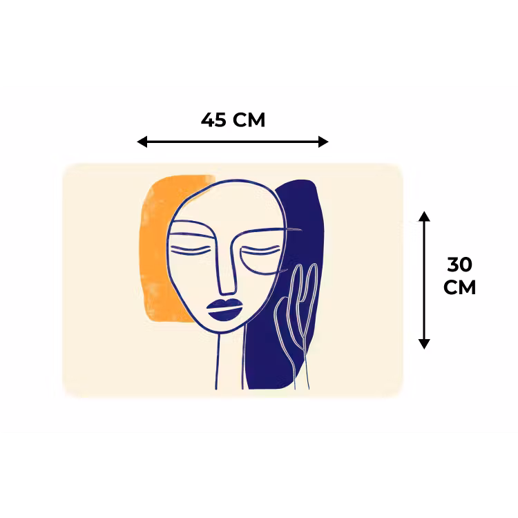 Minimalistisch - Gezicht - Hand - Oranje - Blauw Placemat vinyl groot -specs