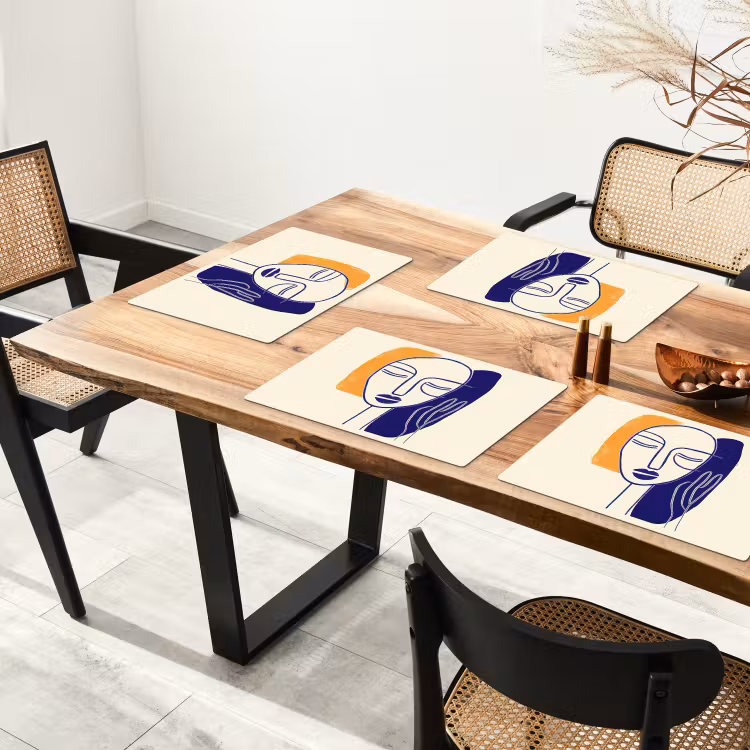 Minimalistisch - Gezicht - Hand - Oranje - Blauw Placemat vinyl groot -zzsfeer4_Kitchenyeah-website