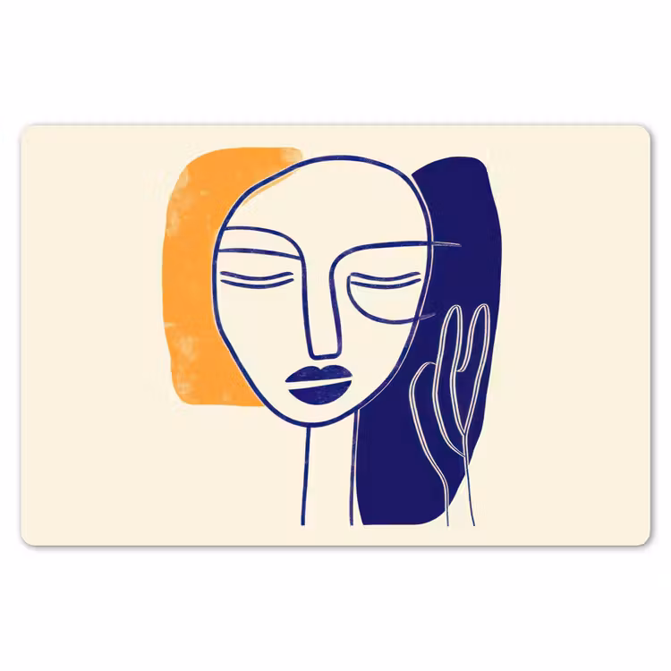Minimalistisch - Gezicht - Hand - Oranje - Blauw Placemat vinyl groot -zzsfeer1_Kitchenyeah-website