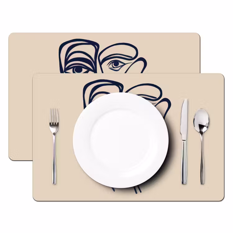Minimalistisch - Lijnillustratie - Beige - Donkerblauw Placemat vinyl groot -zzsfeer2_Kitchenyeah-website