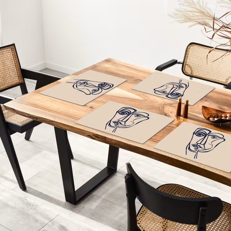 Minimalistisch - Lijnillustratie - Beige - Donkerblauw Placemat vinyl groot -zzsfeer4_Kitchenyeah-website