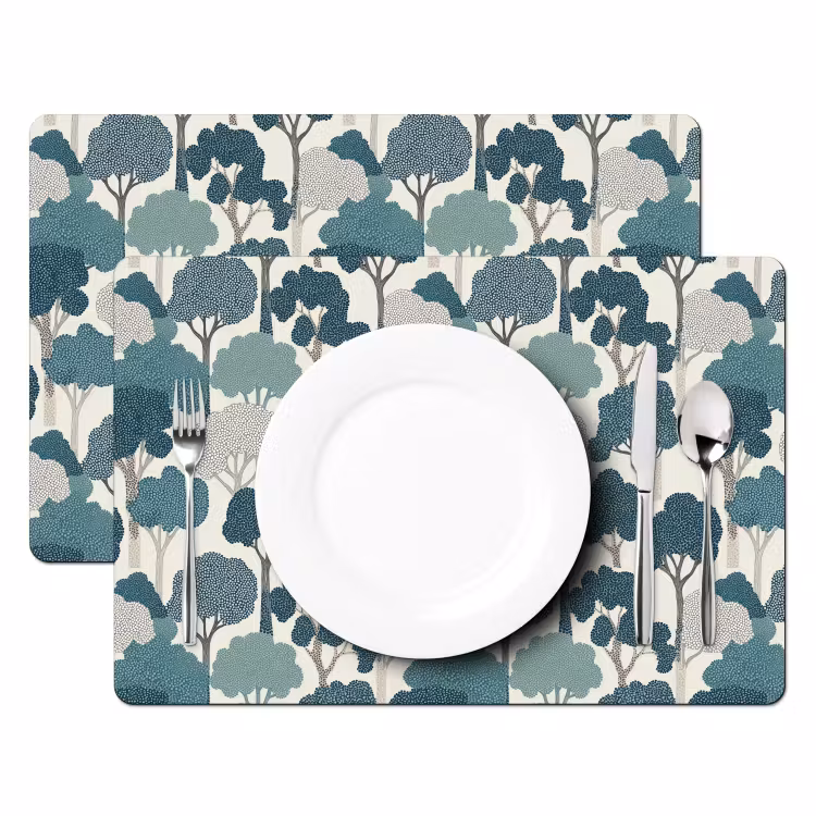 Modern - Bomen - Bos - Patroon - Blauw Placemat vinyl groot 368 -zzsfeer2_Kitchenyeah-website