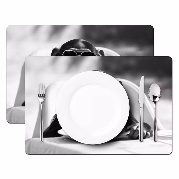 Aap - Spaghetti - Zonnebril - Zwart wit - Cool - Dier Placemat vinyl groot -zzsfeer2_Kitchenyeah-website
