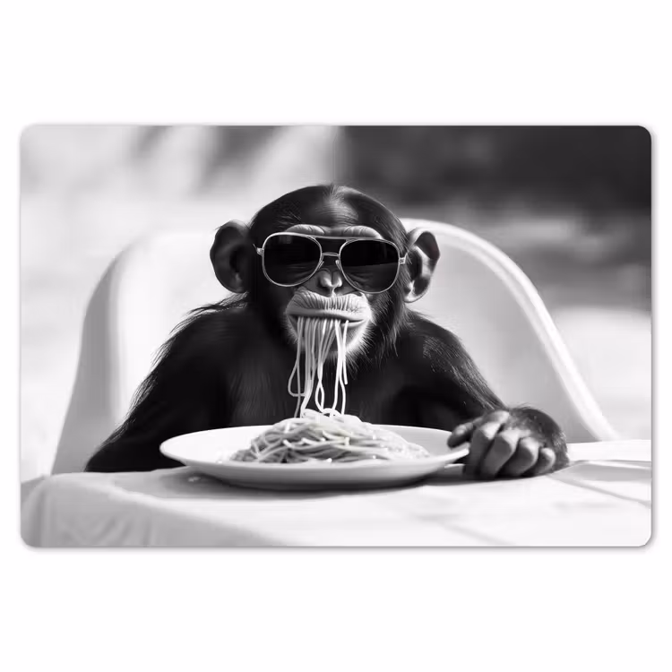 Aap - Spaghetti - Zonnebril - Zwart wit - Cool - Dier Placemat vinyl groot -zzsfeer1_Kitchenyeah-website