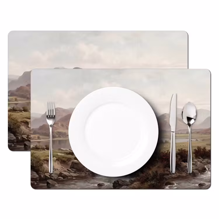 Berglandschap - Meer - Bergen - Vallei - Klassiek Placemat vinyl groot -zzsfeer2_Kitchenyeah-website