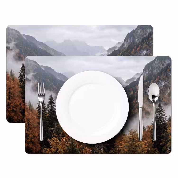 Bergen - Vallei - Mist - Herfst - Natuur Placemat vinyl groot -zzsfeer2_Kitchenyeah-website