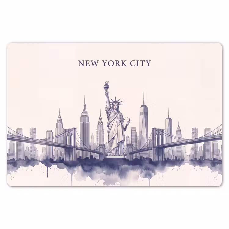 New York - Vrijheidsbeeld - Skyline - Illustratie - Blauw Placemat vinyl groot -zzsfeer1_Kitchenyeah-website
