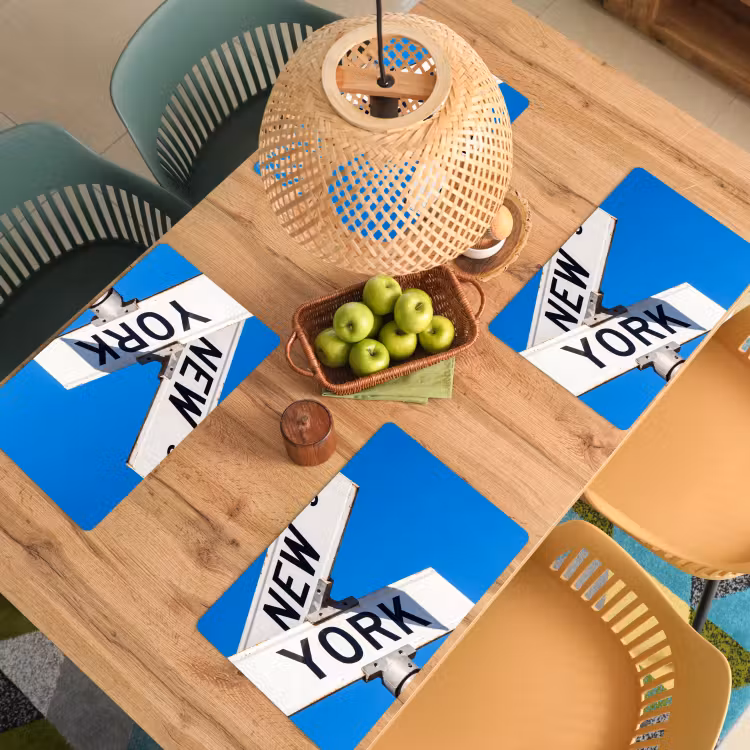 New York - Straatbord - Stad - Urban - Blauw Placemat vinyl groot -zzsfeer5_Kitchenyeah-website
