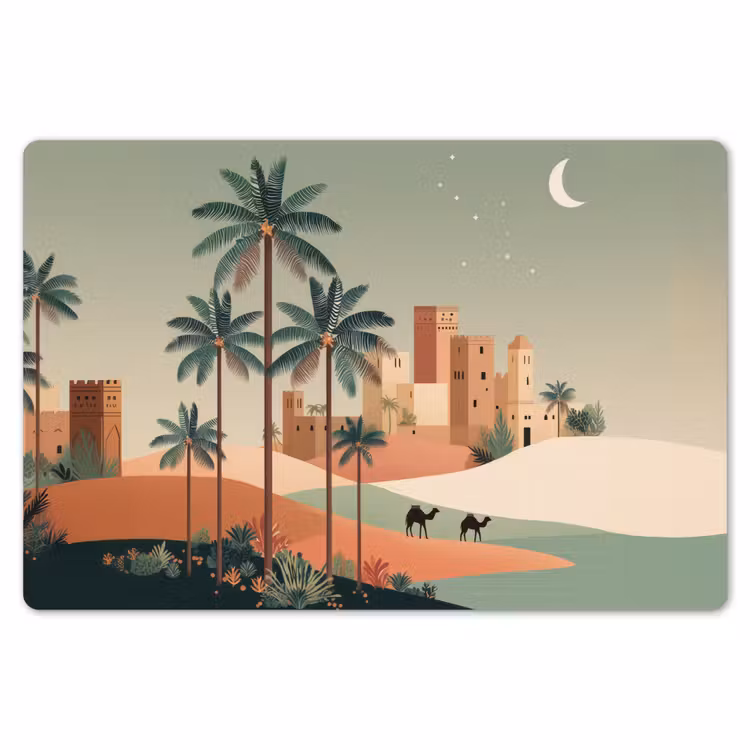 Nachtlandschap - Kamelen - Sterren - zandduinden Placemat vinyl groot -zzsfeer1_Kitchenyeah-website