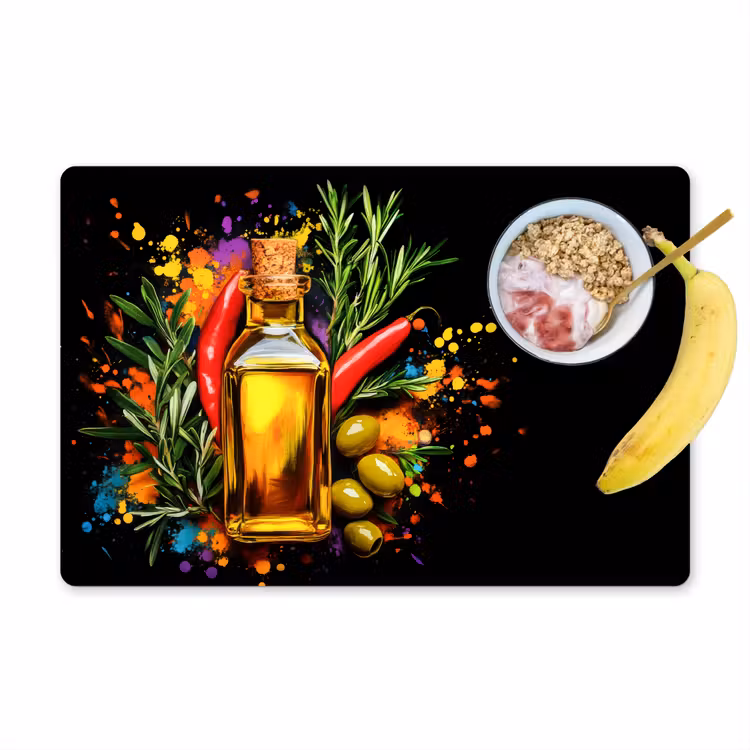 Olijfolie - Graffiti - Peper - Olijven - Modern Placemat vinyl groot -zzzproduct_Kitchenyeah-website