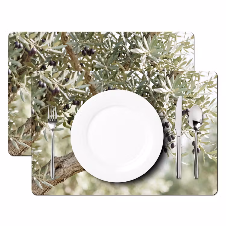 Placemat - 6 pieces - Olive tree - branch - green - Olijfboom - tak - groen Placemat vinyl groot