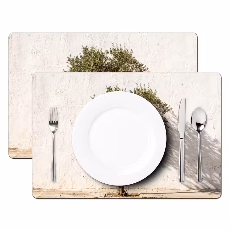 Placemat - 6 pieces - Olive Tree - Wall - White - Olijfboom - muur - wit Placemat vinyl groot