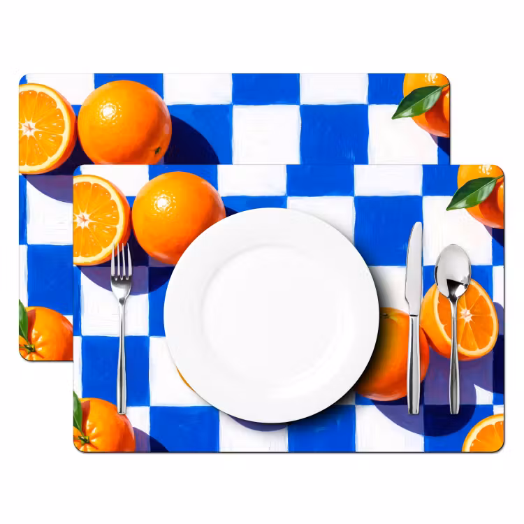 Placemat - 6 pieces - Orange - Checkered - Food - Sinaasappel - Geruit - Eten Placemat vinyl groot