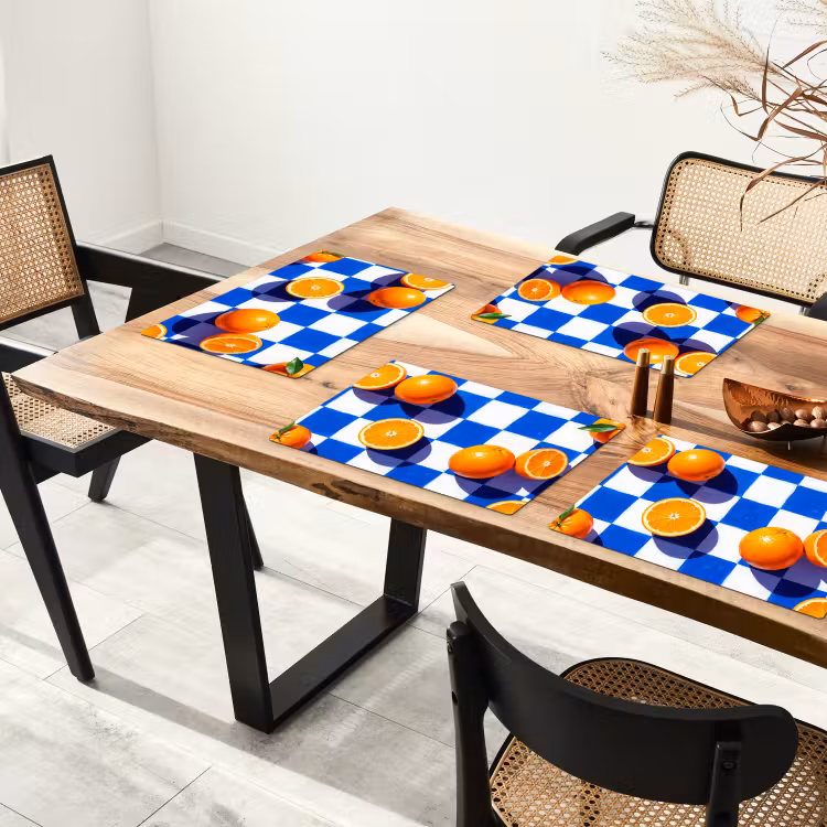 Placemat - 6 pieces - Orange - Checkered - Food - Sinaasappel - Geruit - Eten Placemat vinyl groot