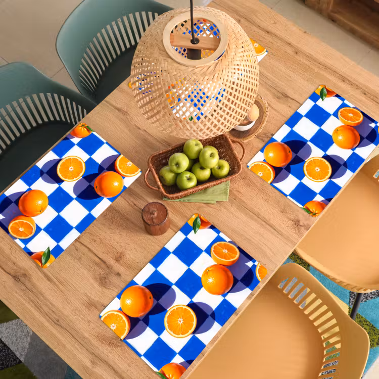 Placemat - 6 pieces - Orange - Checkered - Food - Sinaasappel - Geruit - Eten Placemat vinyl groot