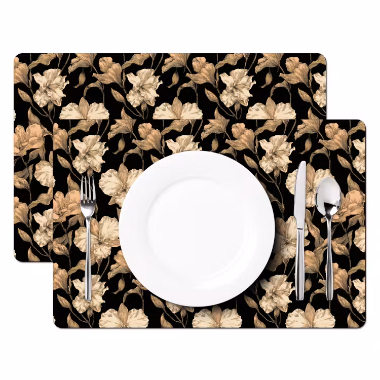 Orchideeën - Lijntekening - Patroon - Beige - Zwart Placemat vinyl groot 368 -zzsfeer2_Kitchenyeah-website