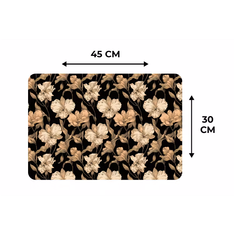 Orchideeën - Lijntekening - Patroon - Beige - Zwart Placemat vinyl groot 368 -specs