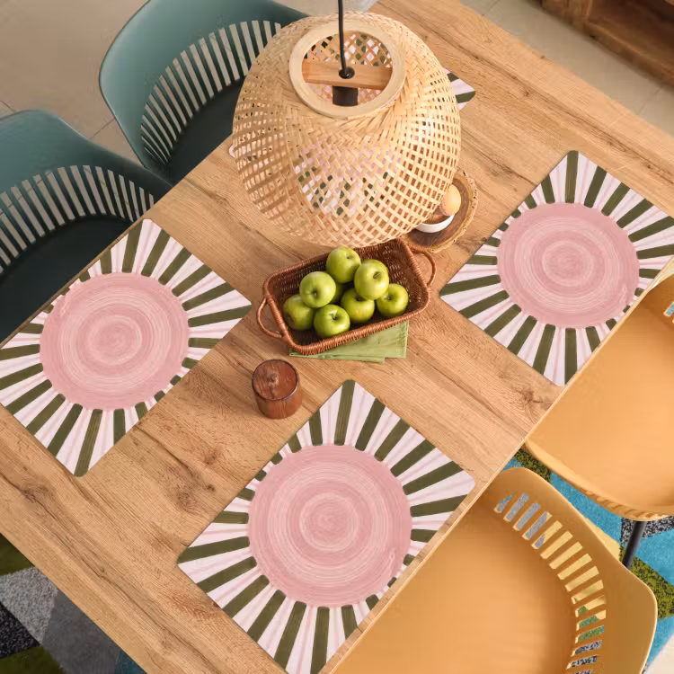 Patroon - Cirkel - Stralen - Abstract - Roze Placemat vinyl groot -zzsfeer5_Kitchenyeah-website