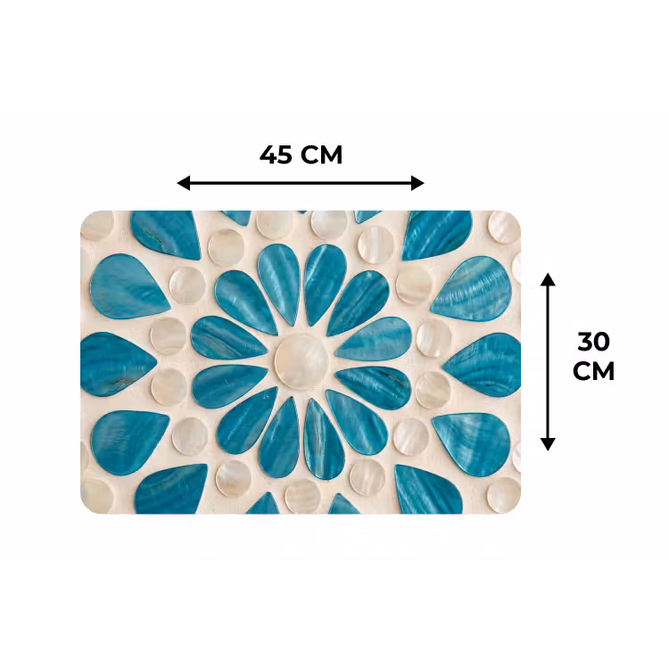 Patroon - Mozaïek - Schelpen - Abstract - Turquoise Placemat vinyl groot -specs