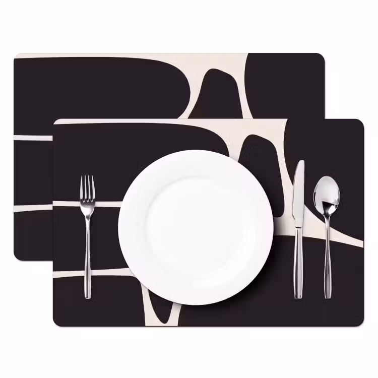 Placemat - 6 pieces - Pattern - Organic - Black - Patroon - Organisch - Zwart Placemat vinyl groot