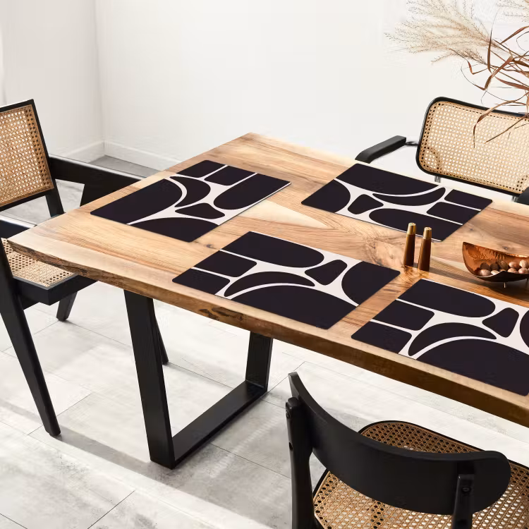 Placemat - 6 pieces - Pattern - Organic - Black - Patroon - Organisch - Zwart Placemat vinyl groot