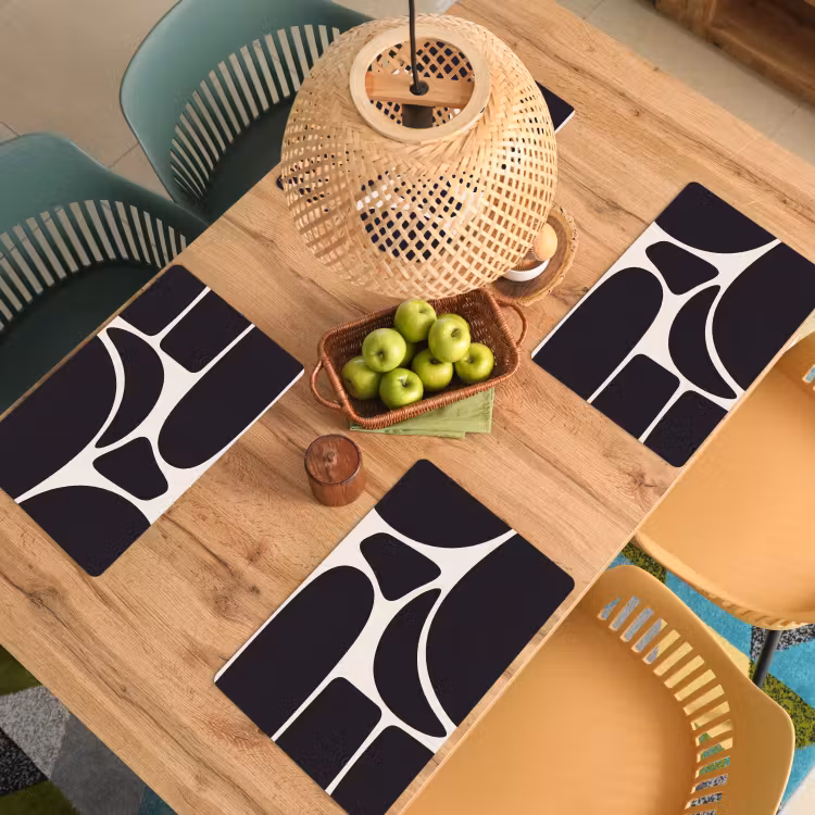 Placemat - 6 pieces - Pattern - Organic - Black - Patroon - Organisch - Zwart Placemat vinyl groot