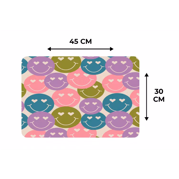 Patroon - Smiley - Kleurrijk - Hartjes Placemat vinyl groot 368 -specs