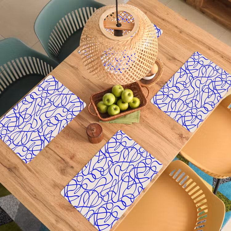 Patronen - Beige - Blauw - Lijnen Placemat vinyl groot 368 -zzsfeer5_Kitchenyeah-website
