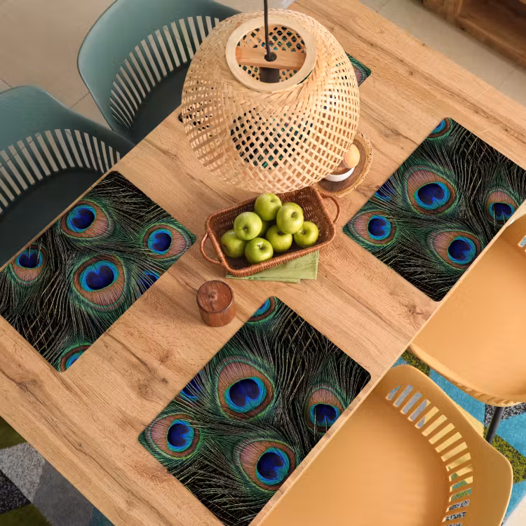 Pauwenveren - Klassiek - Groen Placemat vinyl groot -zzsfeer5_Kitchenyeah-website