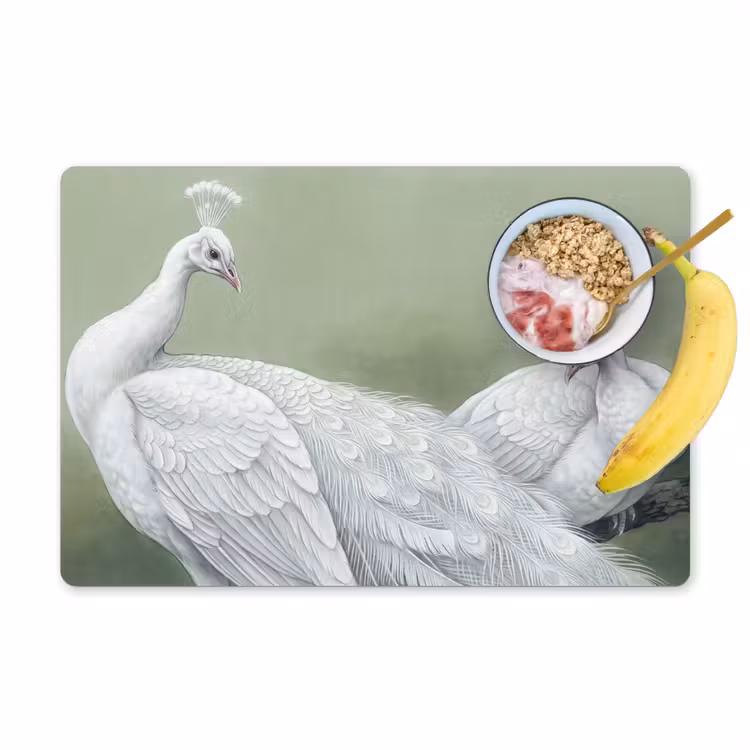 Pauwen - Wit - Natuur - Groen Placemat vinyl groot -zzzproduct_Kitchenyeah-website