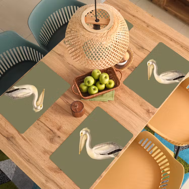 Pelikaan - Wit - Vogel - Klassiek - Natuur Placemat vinyl groot -zzsfeer5_Kitchenyeah-website