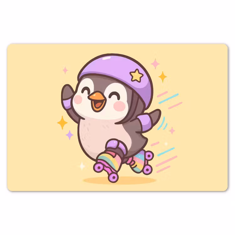 Pinguïn - Rolschaatsen - Geel - Energiek Placemat vinyl groot -zzsfeer1_Kitchenyeah-website