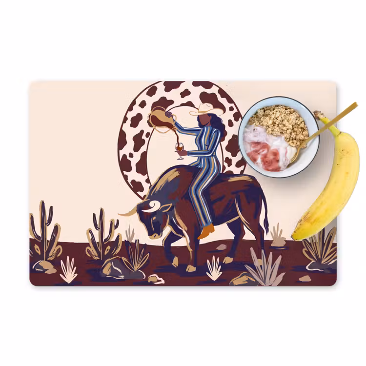 Mensen - Dieren - Cowboy - Abstract - Kleurrijk Placemat vinyl groot -zzzproduct_Kitchenyeah-website