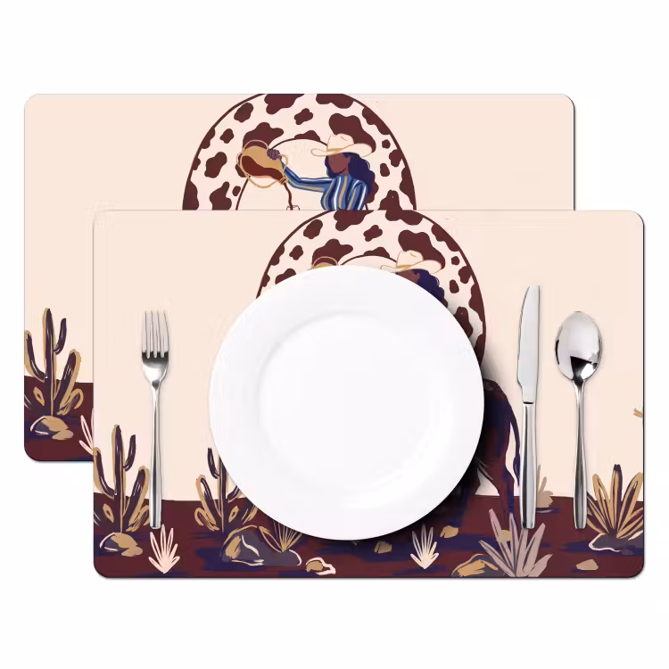 Mensen - Dieren - Cowboy - Abstract - Kleurrijk Placemat vinyl groot -zzsfeer2_Kitchenyeah-website