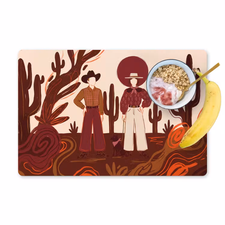 Mensen - Cowboykleding - Westerse stijl - Illustratie - Bruin Placemat vinyl groot -zzzproduct_Kitchenyeah-website