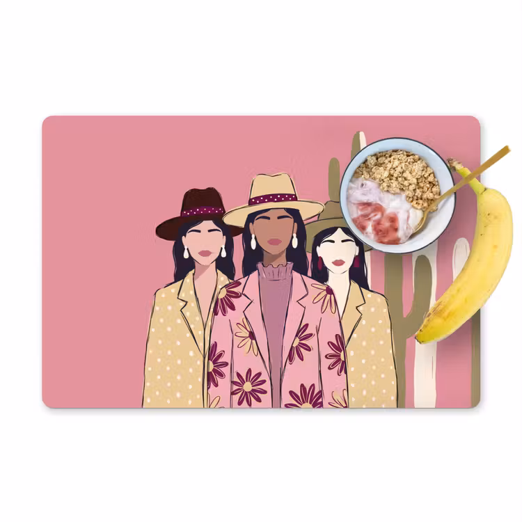 Mensen - Hoeden - Abstract - Roze - Portret Placemat vinyl groot -zzzproduct_Kitchenyeah-website