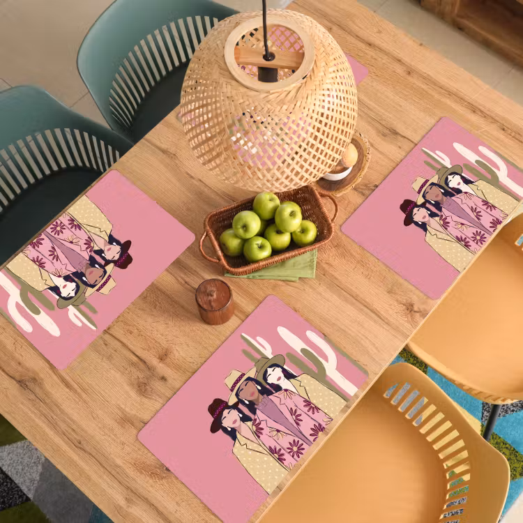 Mensen - Hoeden - Abstract - Roze - Portret Placemat vinyl groot -zzsfeer5_Kitchenyeah-website