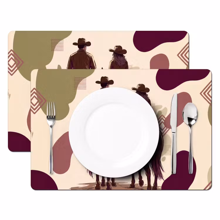 Mensen - Ruiters - Western - Illustratie - Bruin Placemat vinyl groot -zzsfeer2_Kitchenyeah-website
